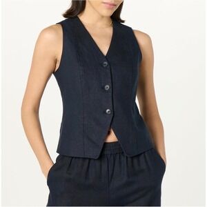 The Drop Womens Button Front Sleeveless linen blend Vest